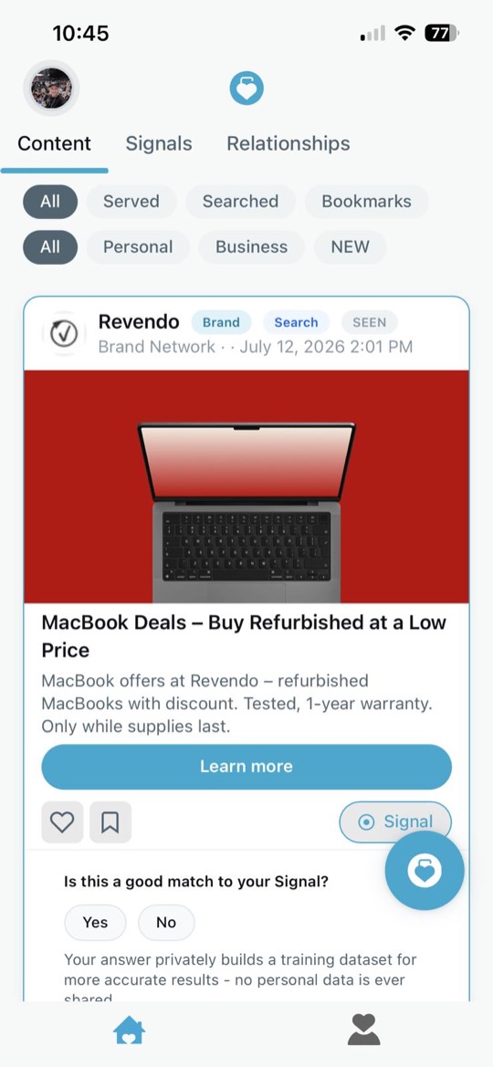 The feed — a brand response matched to your signal