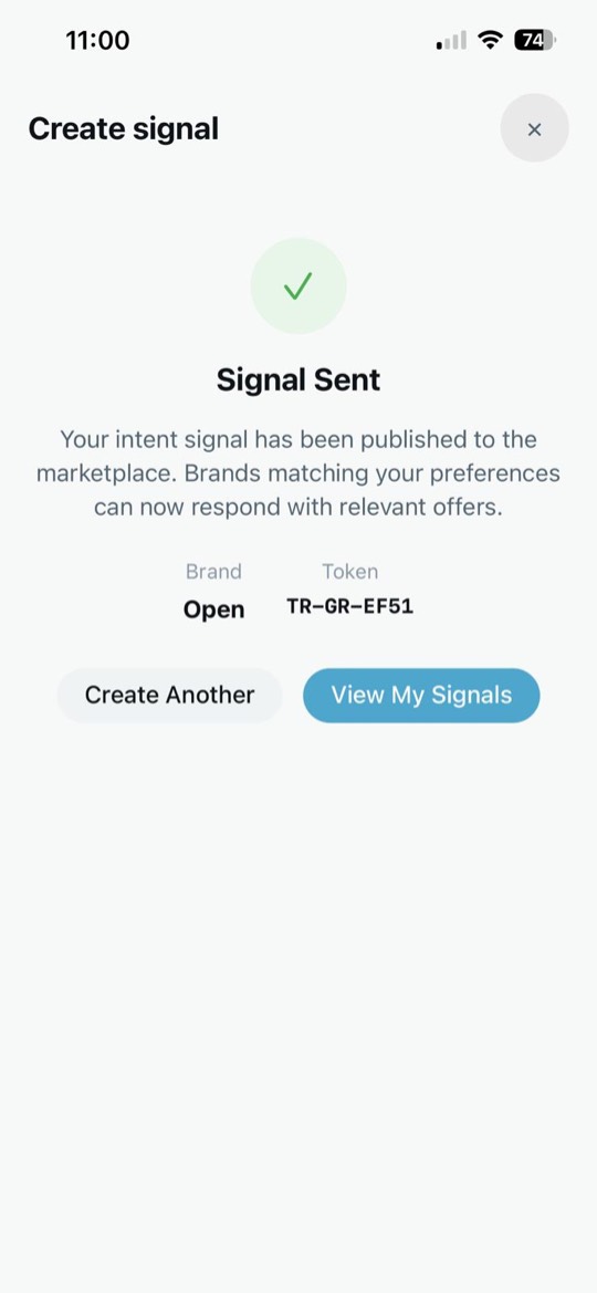 Signal sent confirmation