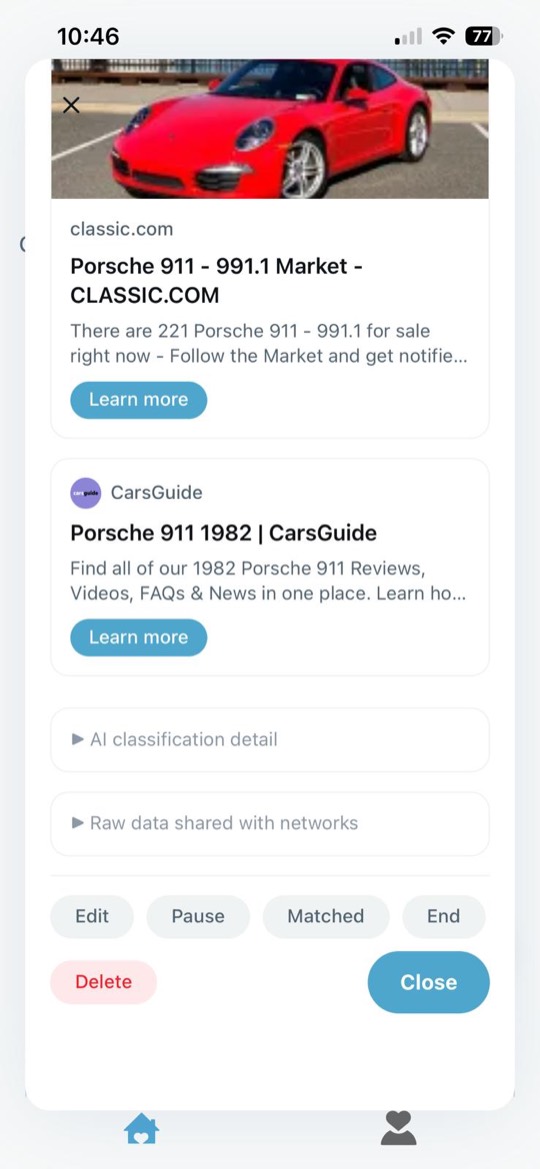 Signal detail — pause, end or delete a signal at any time